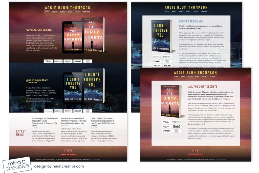 Aggie Blum Thompson, thriller author website design