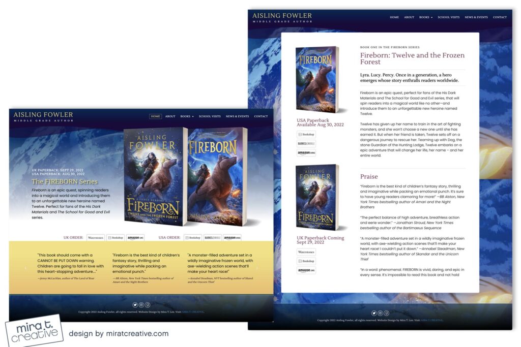 Aisling Fowler, fantasy middle grade author website design