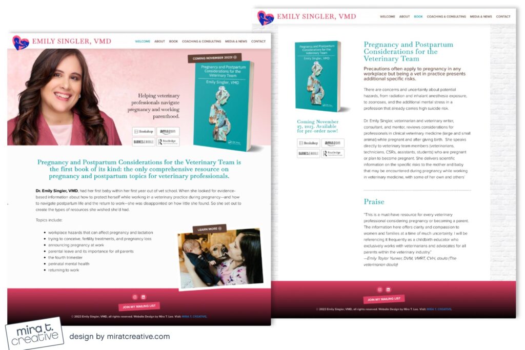 Emily Singler, veterinarian and author website design