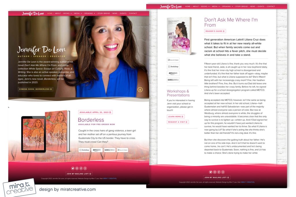 Jennifer De Leon, author website design