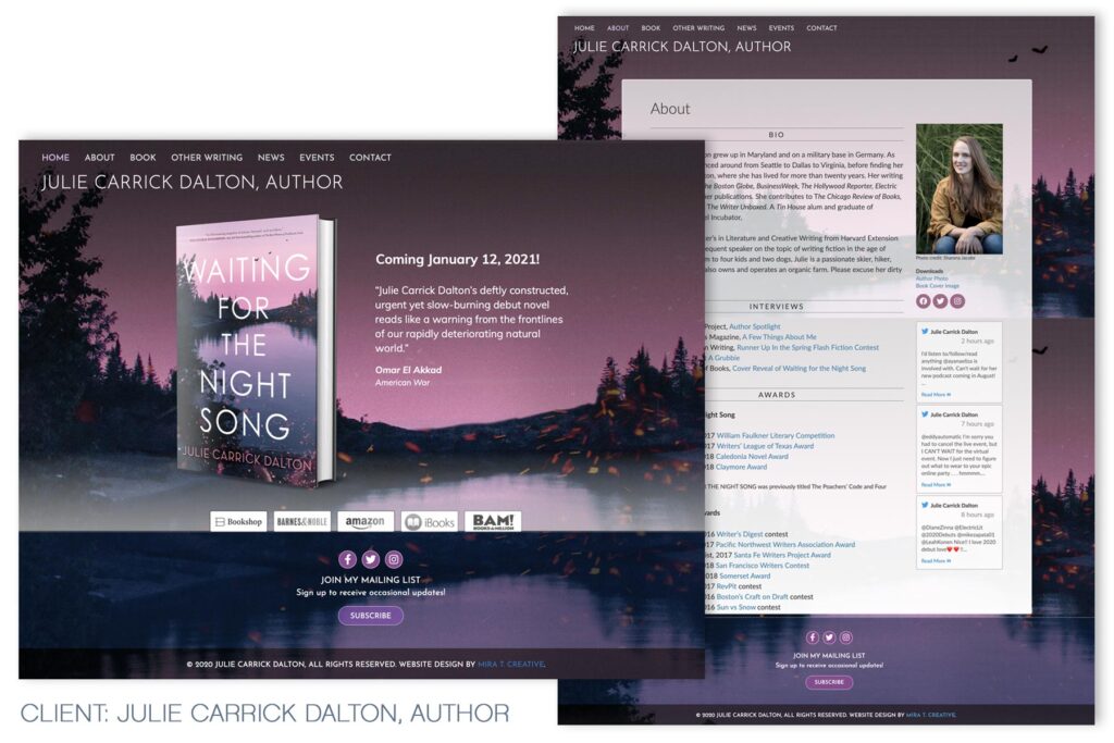 Julie Carrick Dalton, debut author website design