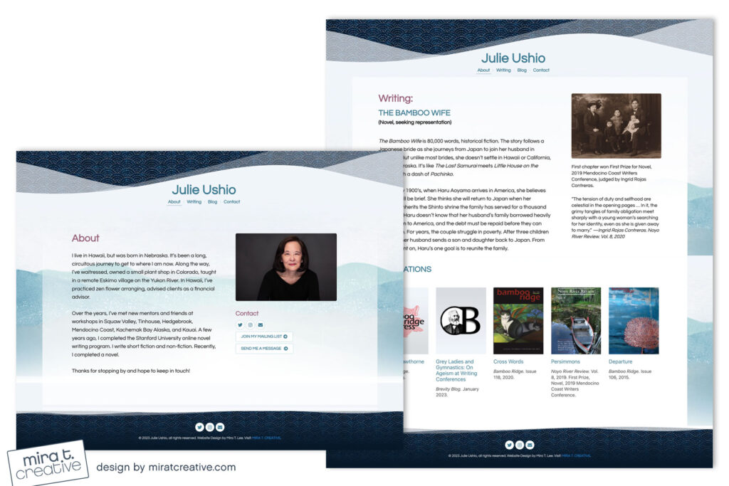 Julie Ushio, writer website design