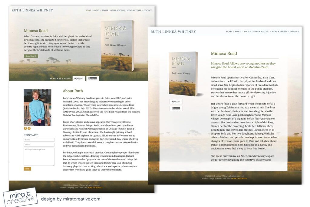 Ruth Linnea Whitney, author website design