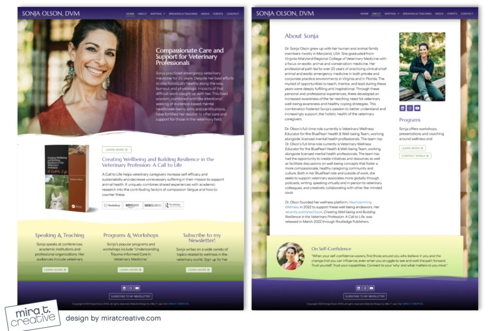 Sonja Olson, veterinarian and author website design